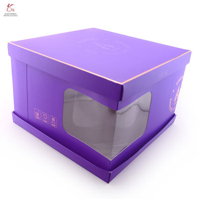 Custom Printed Cardboard Paper Boxes Purple Colored Cake Packaging Box with Window 6“ 8”